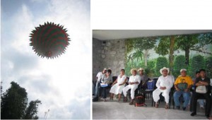 松明で上昇する気球　と　トセパン組合の人々